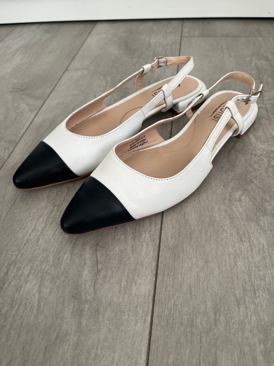 allonsi Shoes - ALONSI Milana White and Black Leather Two-Tone Slingback Flats, Size 8